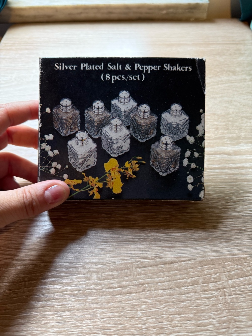 Vintage Silver Plated Glass Salt & Pepper Shakers Set 8pc Hong Kong S145 Boxed